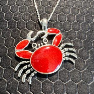 Crab Necklace Red Made of Sterling Silver